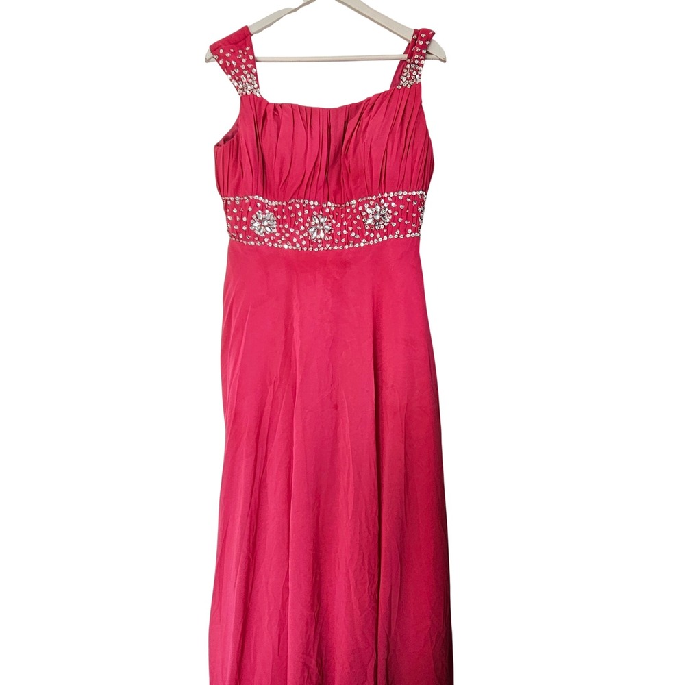 Hot Pink Beaded Empire Waist Formal Gown Spaghetti Strap Sleeveless Floor Length
